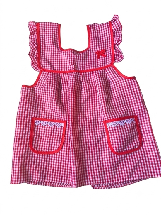 Other - For to 4-6- Years Vintage Red Gingham Kids Pinafore Apron with Ruffle Trim